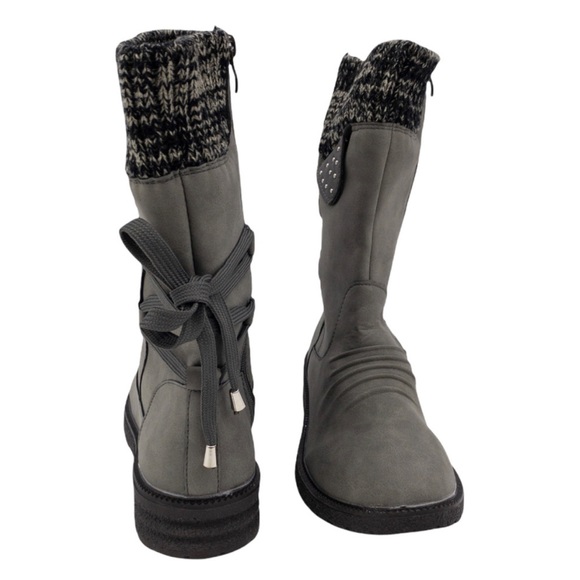 BUTITI Gray Knit Sock Accent Back Lace Boots - Picture 4 of 12